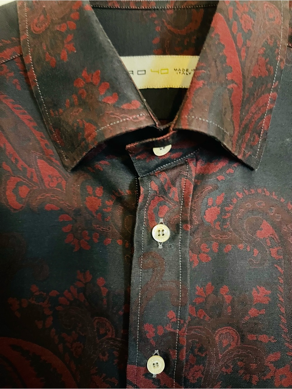 Etro Navy/Burgundy Paisley Print Button Down Shirt 40/M - Picture 4 of 9